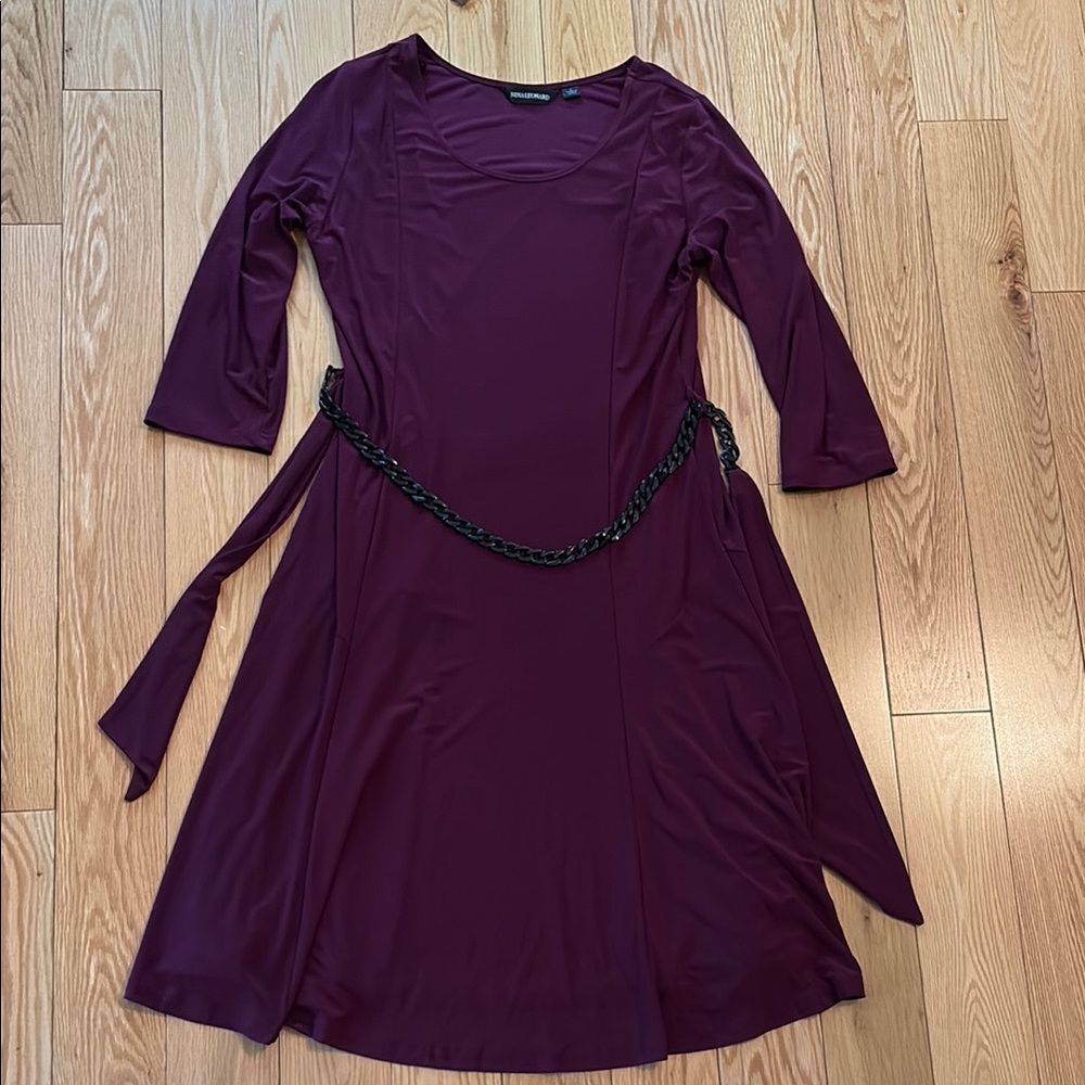 Elegant Burgundy Dress with Belt
